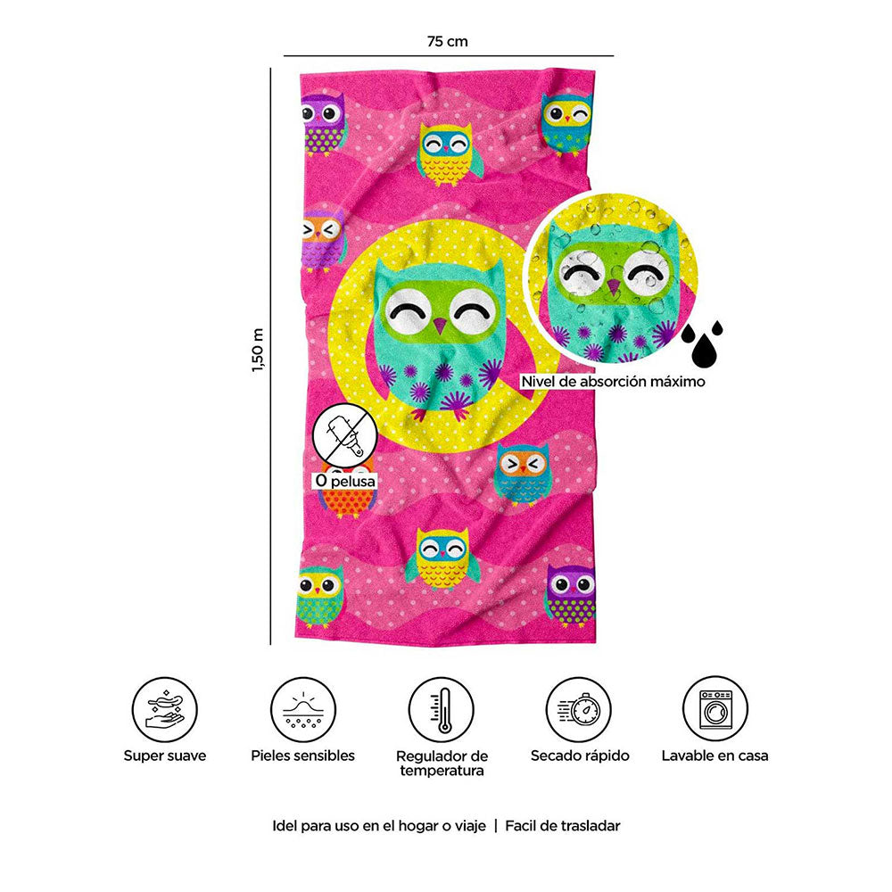 Toalla Grande Premium Para Baño Búhos Cute 75 x 147 cm