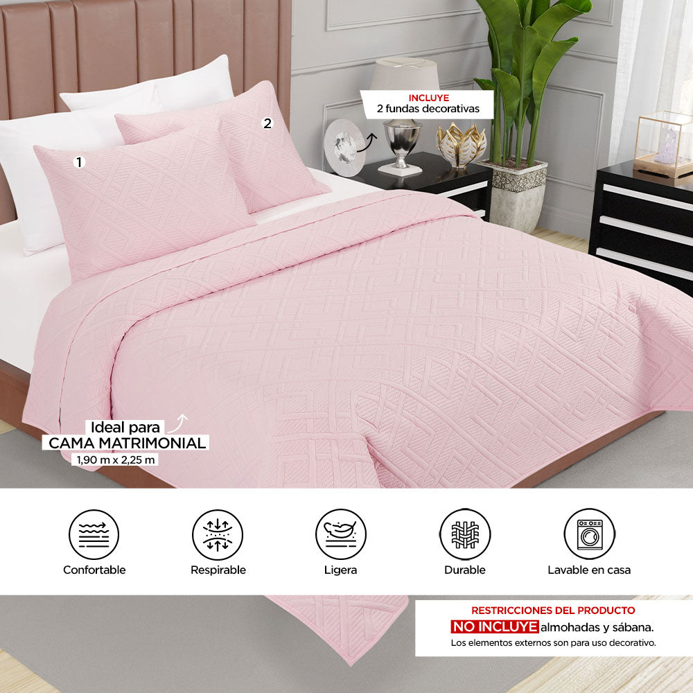 Colcha Diamante Matrimonial Rosa 1.90 x 2.25 mts