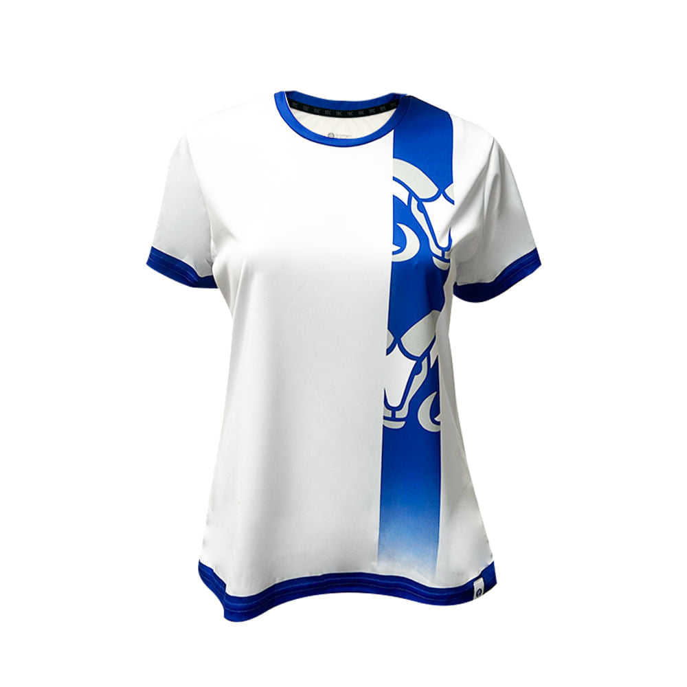 Playera Deportiva BORREGOS Blanca Con Franja Azul Carnero Mujer