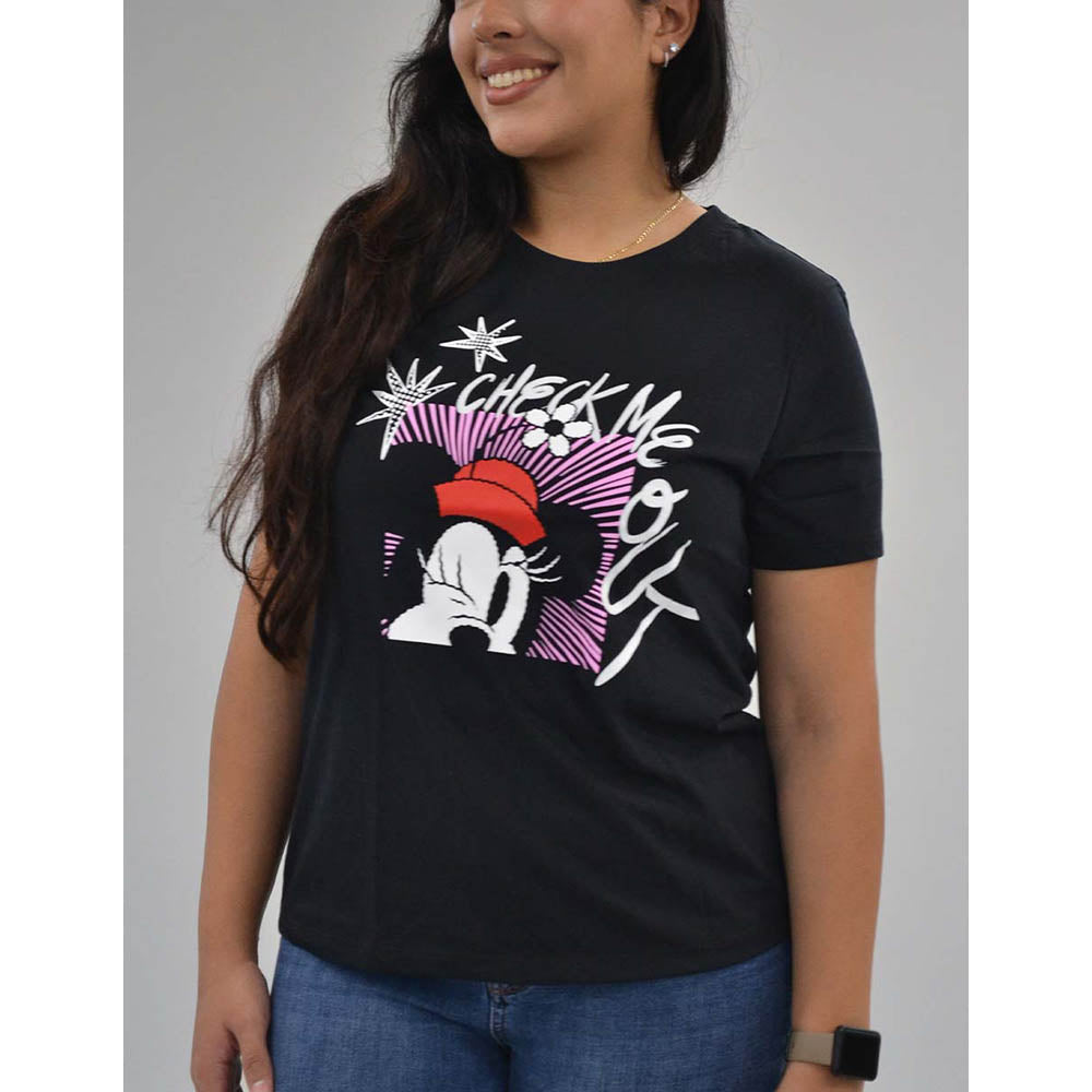 Playera Casual Disney Minnie Check me out TEC Mujer Negro