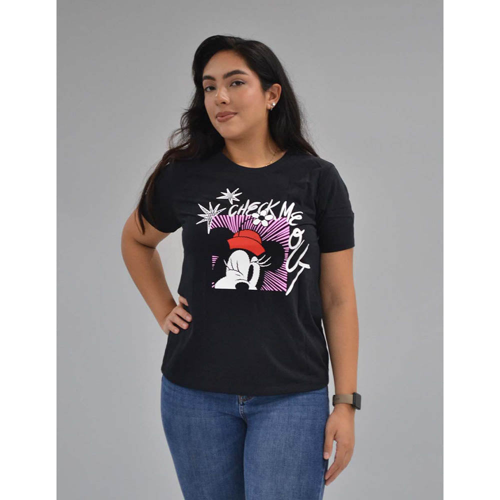 Playera Casual Disney Minnie Check me out TEC Mujer Negro