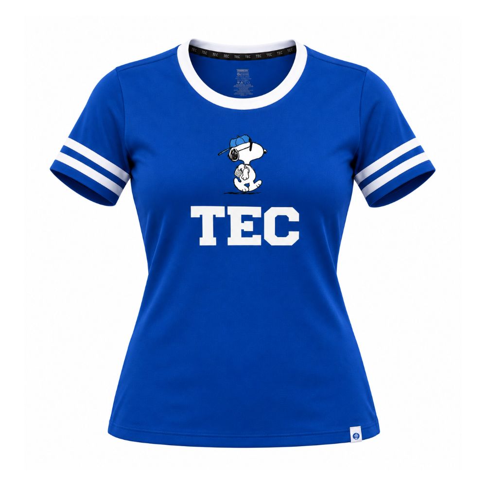 Playera Deportiva Snoopy Peanut TEC Azul, Mujer
