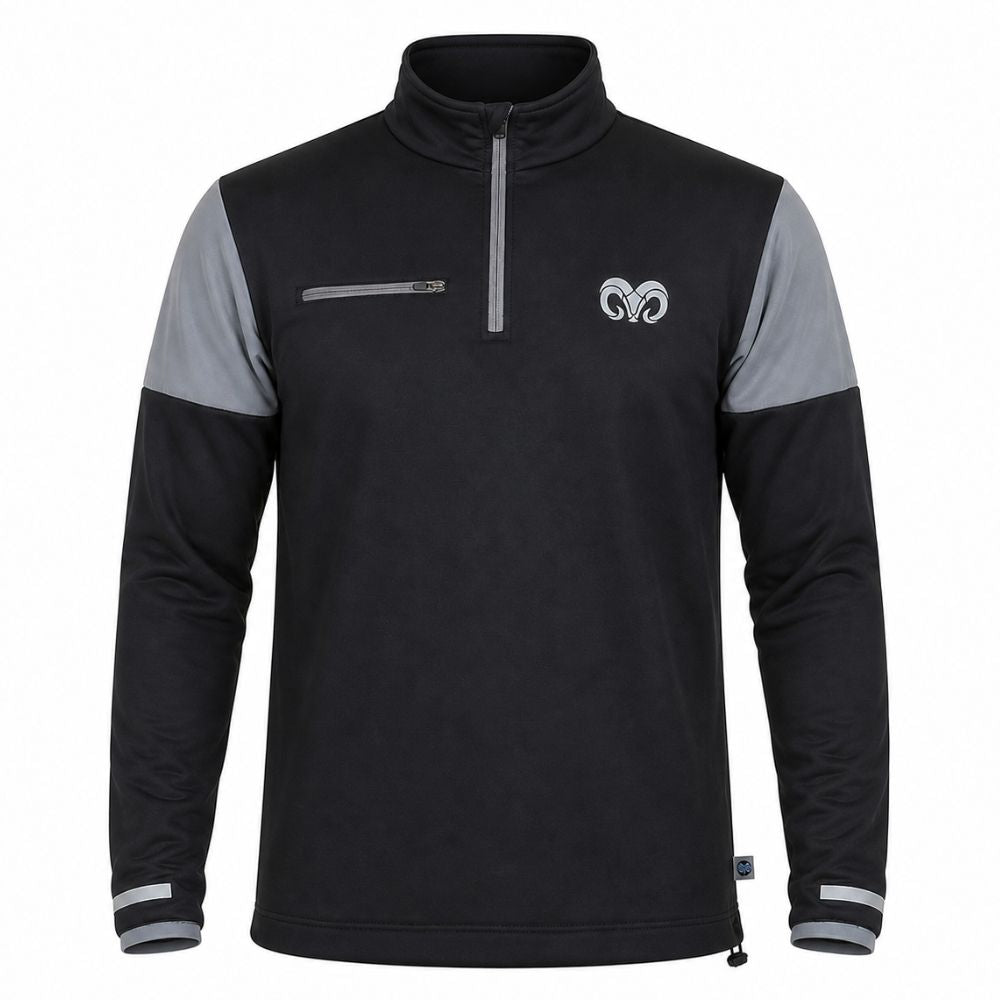 Sudadera Deportiva BORREGOS con Bolsillo y Medio Zipper Negro, Hombre