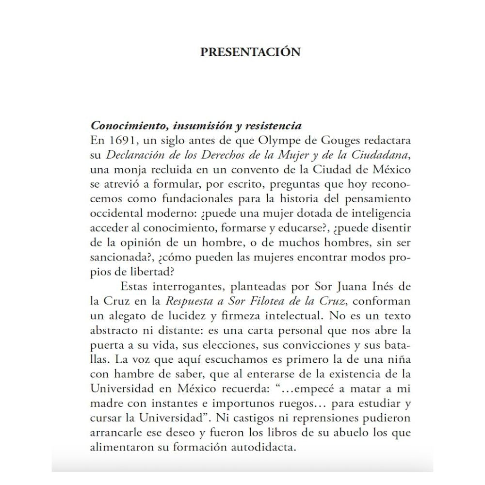 Libro Respuesta a Sor Filotea De La Cruz