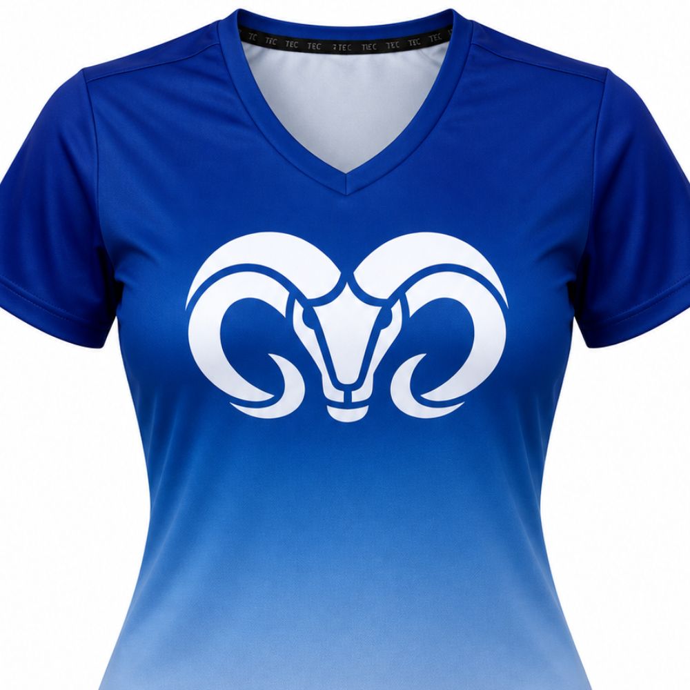 Playera Deportiva Degradada BORREGOS Azul/Blanco, Mujer