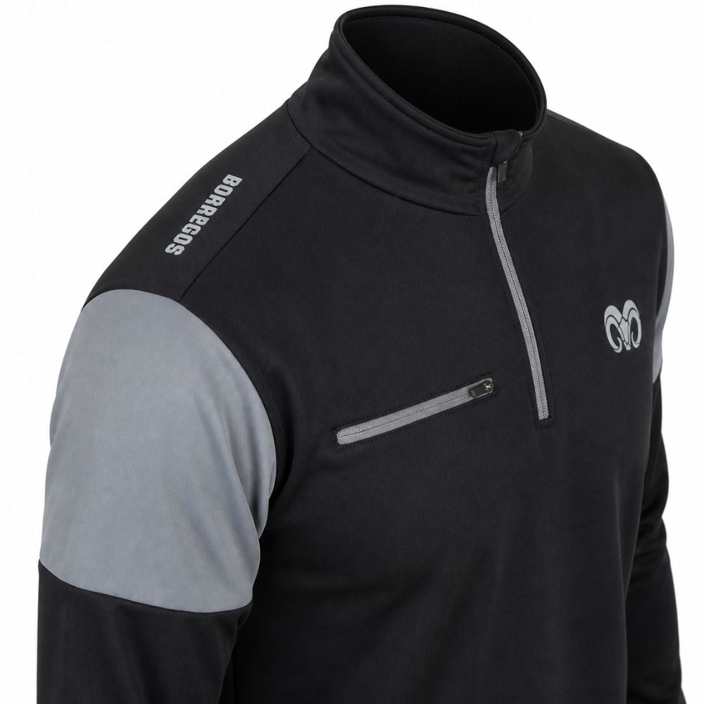 Sudadera Deportiva BORREGOS con Bolsillo y Medio Zipper Negro, Hombre