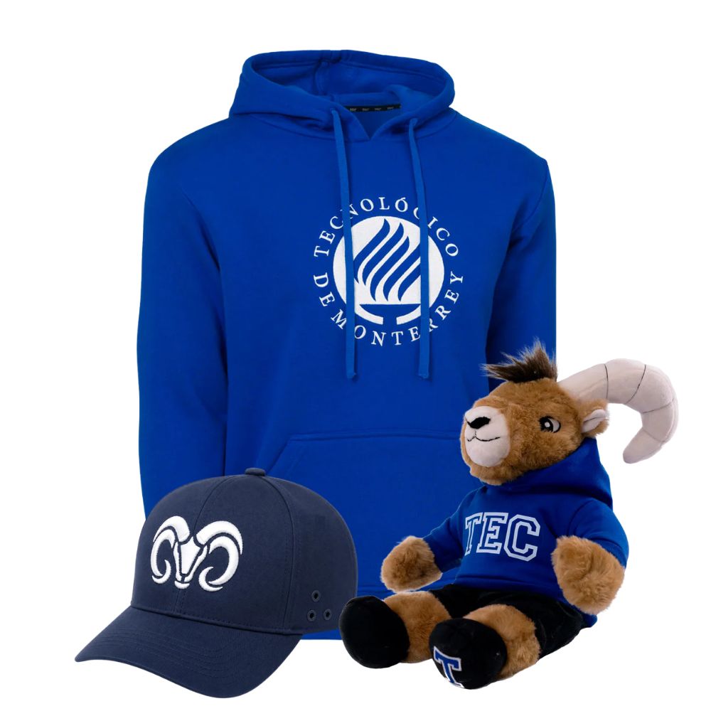 Kit Ready For TEC Sudadera Essential ANTORCHA Azul + Teus Hoodie + Gorra Borregos