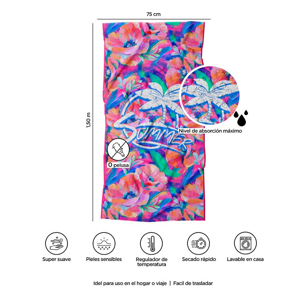 Toalla Grande Premium Para Baño Summer Flamingos 75 x 147 cm