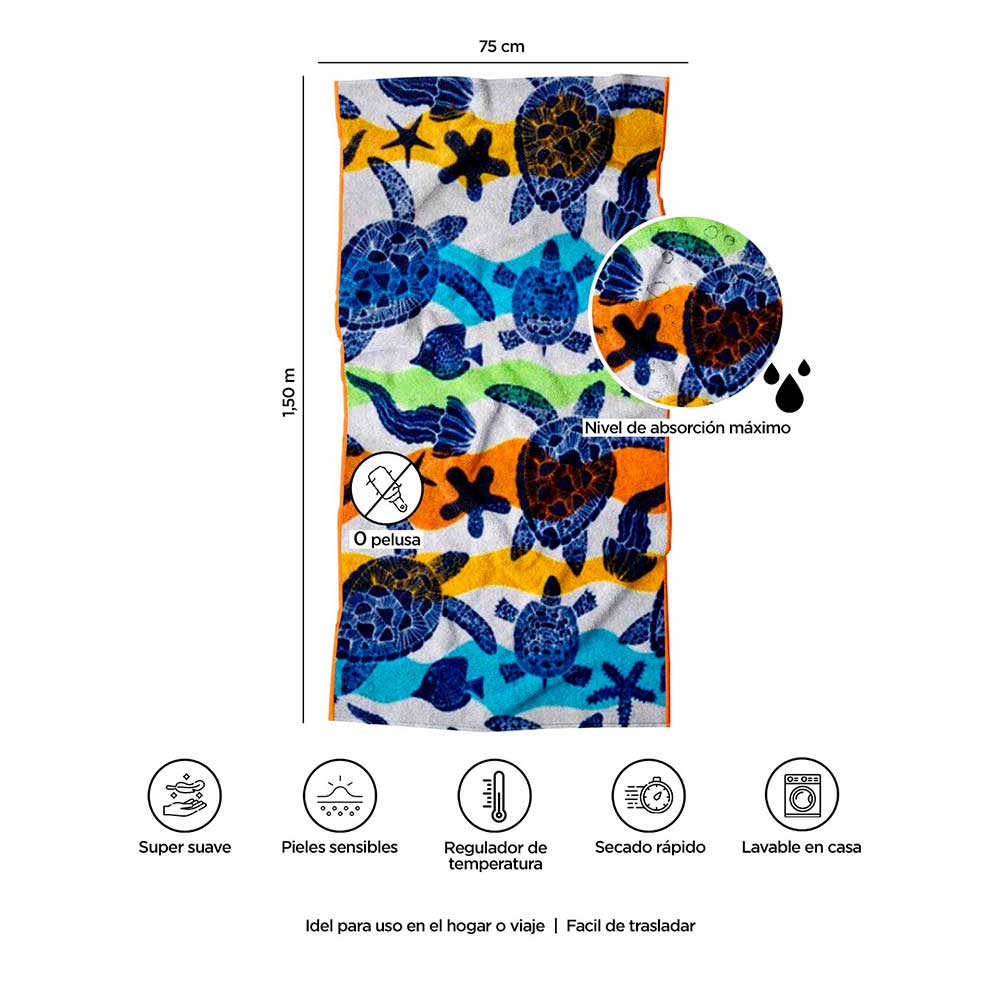 Toalla Grande Premium Para Baño Playa Tortugas 75 x 147 cm