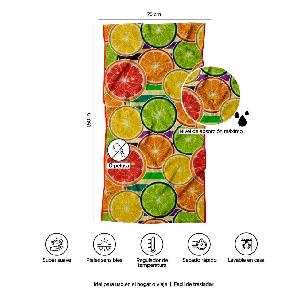 Toalla Grande Premium Para Baño Cítricos 75 x 147 cm