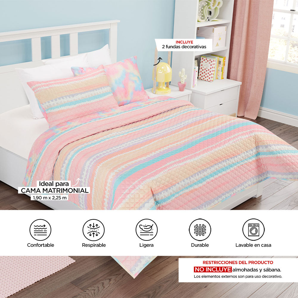 Colcha Matrimonial Acuarela 1.90 x 2.25 mts