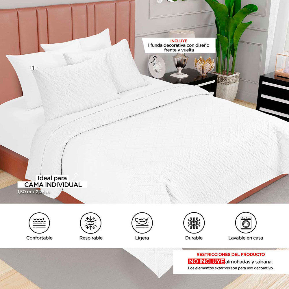 Colcha Individual Blanca 1.50 x 2.25 mts.