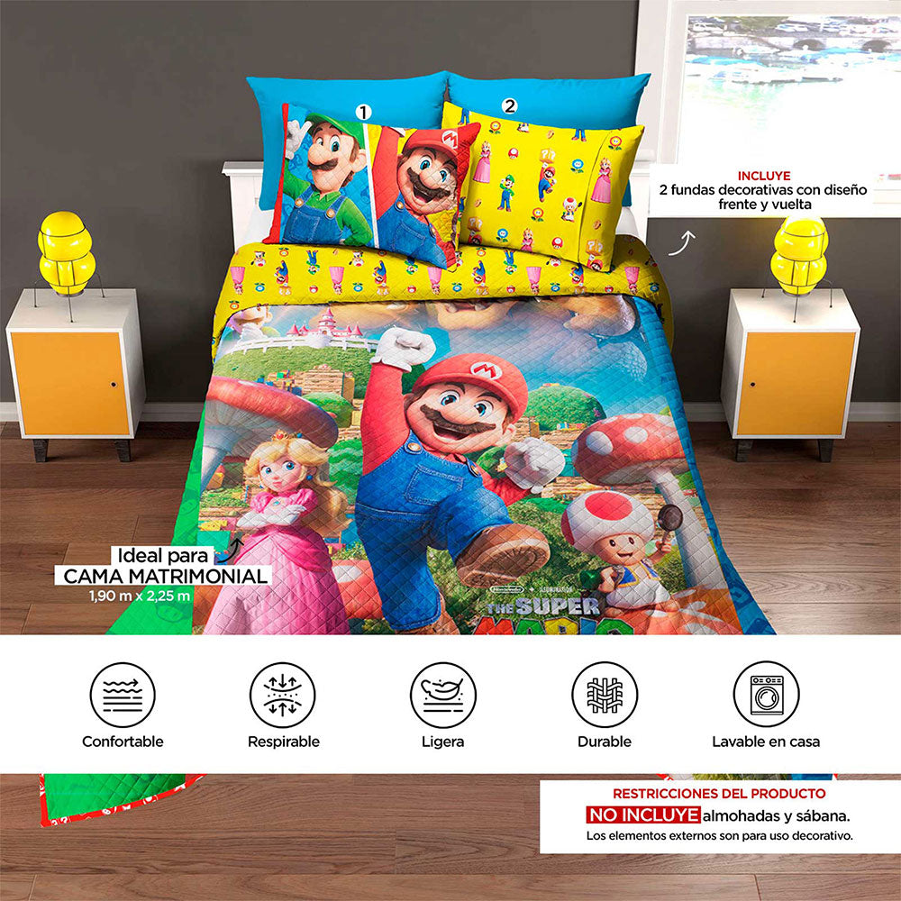 Edrecolcha Matrimonial 1.90 x 2.25 mts. Mario Bros