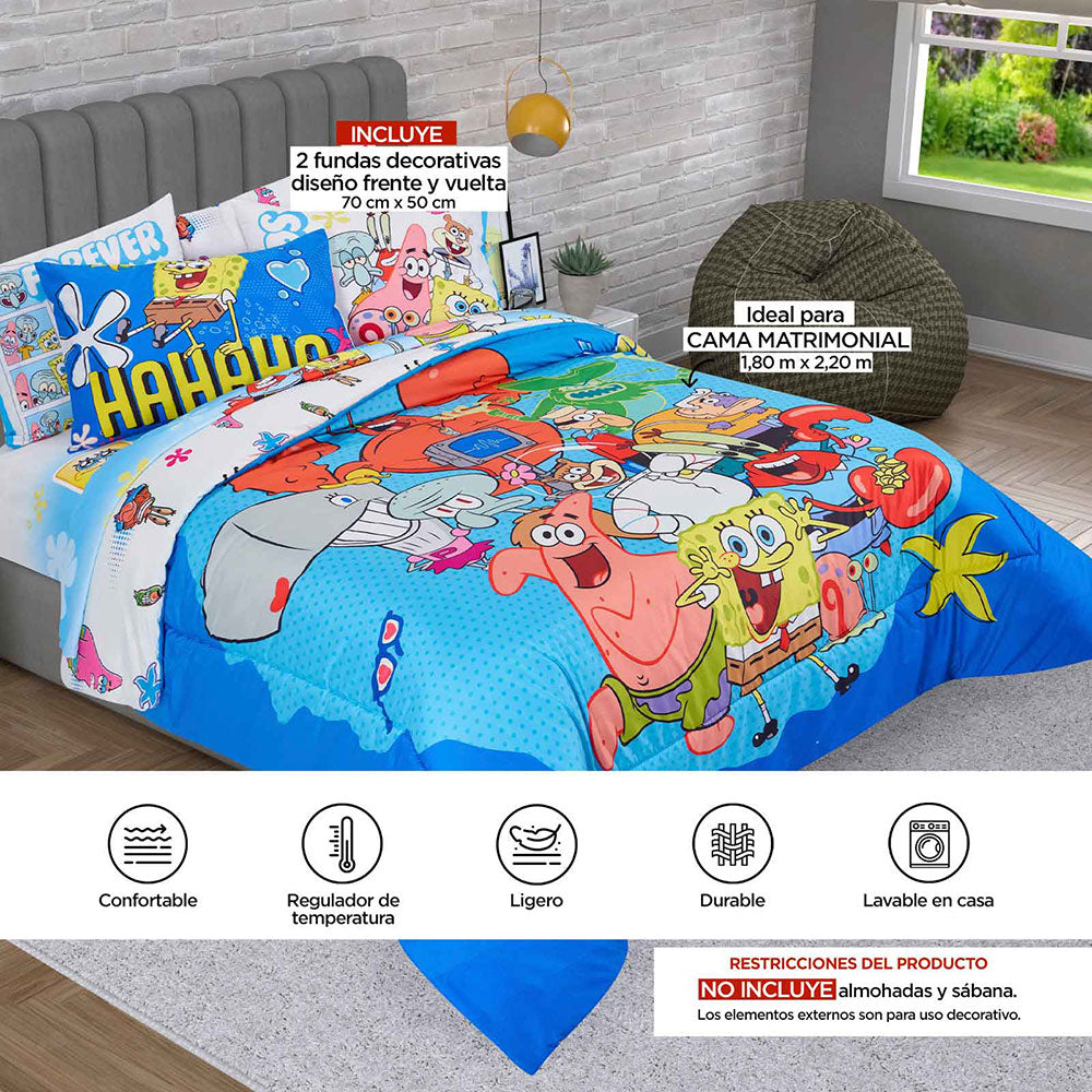 Edredón Down Bob Esponja Matrimonial 1.80 x 2.20 mts