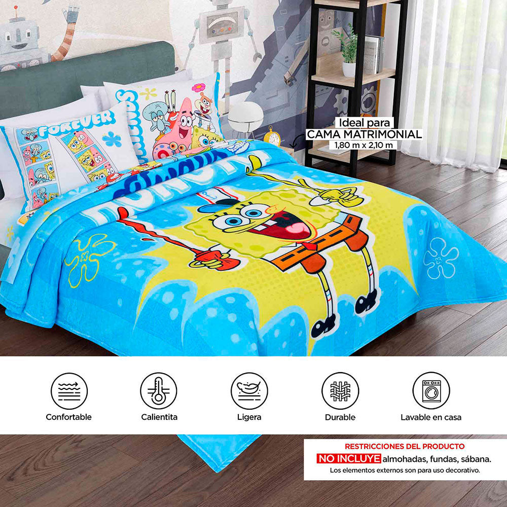 Cobertor Serenity Bob Esponja Matrimonial 1.80 x 2.10 mts.