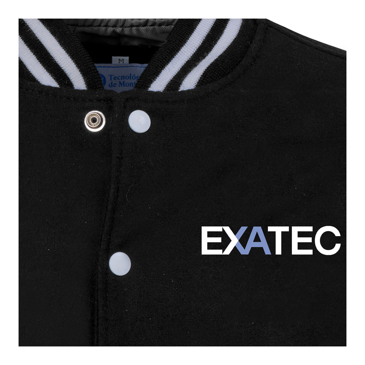 Chamarra Universitaria EXATEC Premium Negra con Blanco, Unisex