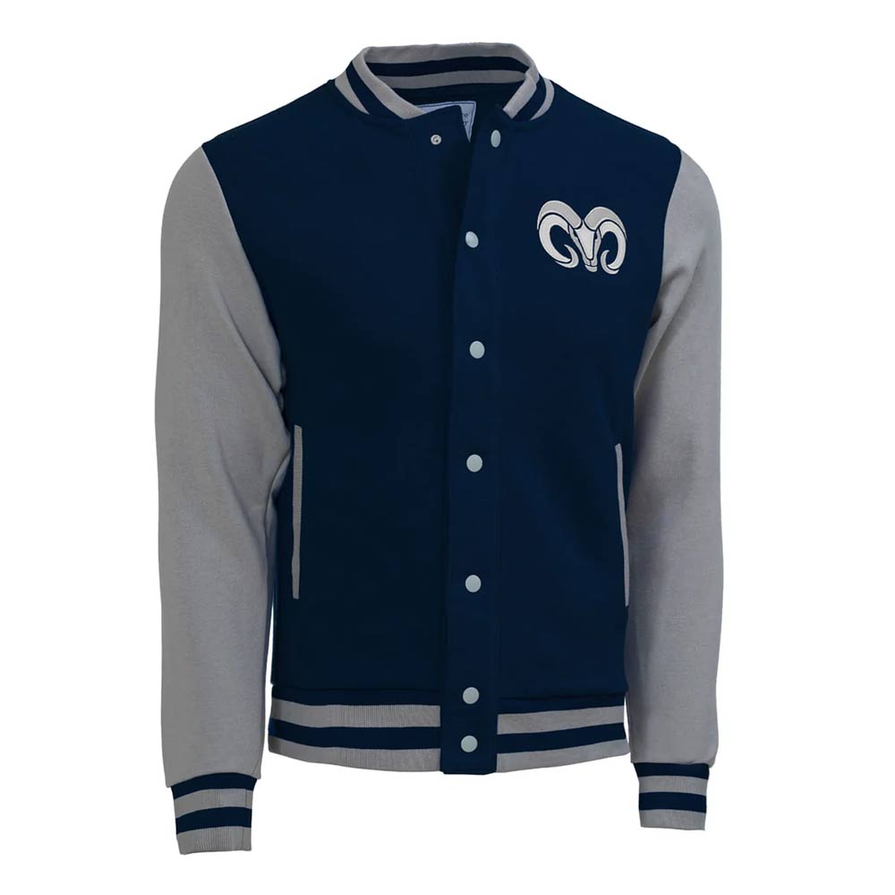 Chamarra Universitaria Peanuts Snoopy BTS25 BORREGOS Azul con Gris, Unisex