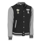 Chamarra Universitaria Peanuts Snoopy BTS25 TEC Gris con Negro, Unisex