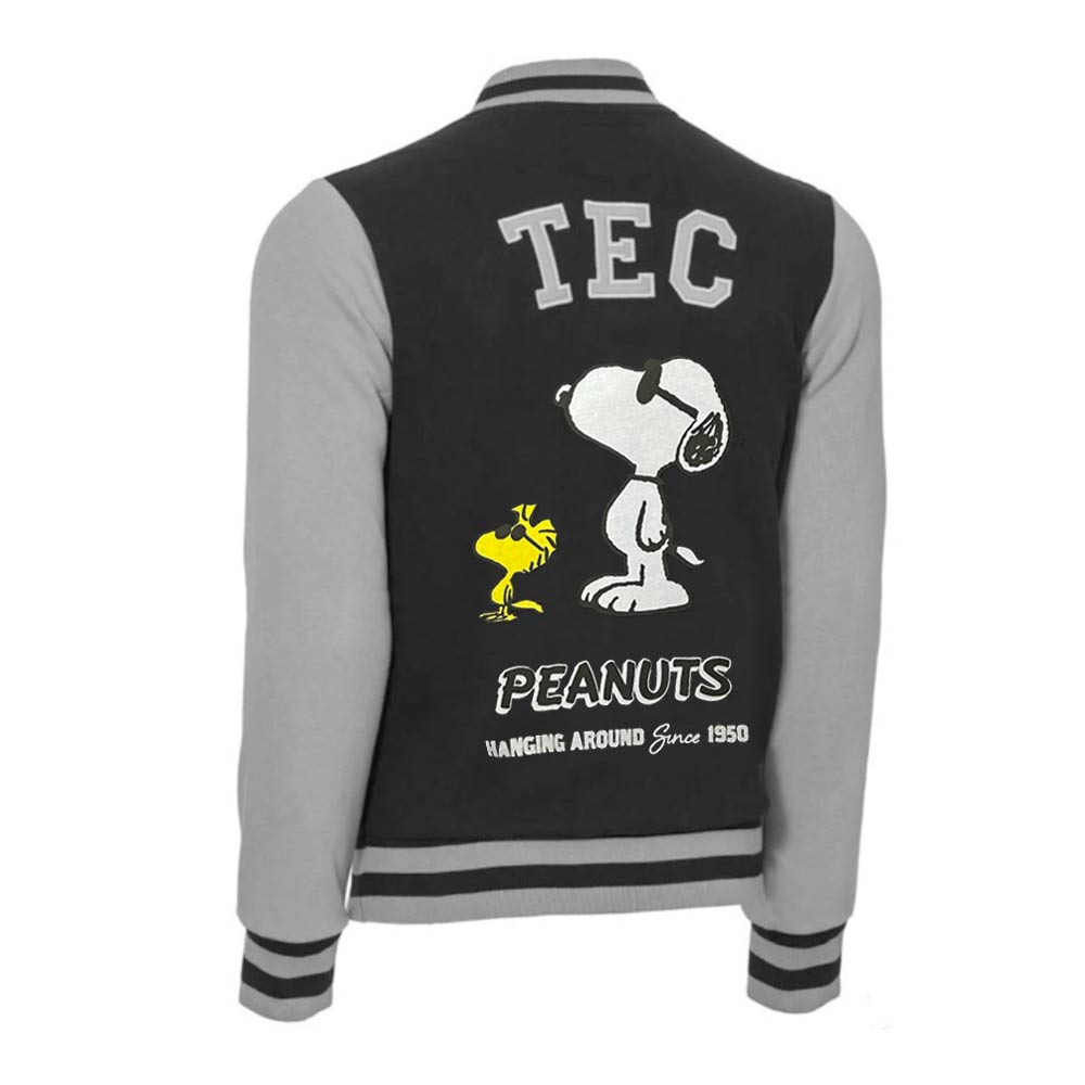 Chamarra Universitaria Peanuts Snoopy BTS25 TEC Gris con Negro, Unisex