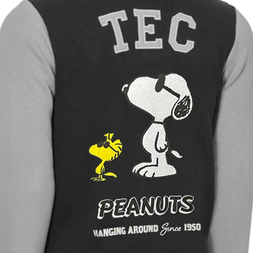 Chamarra Universitaria Peanuts Snoopy BTS25 TEC Gris con Negro, Unisex