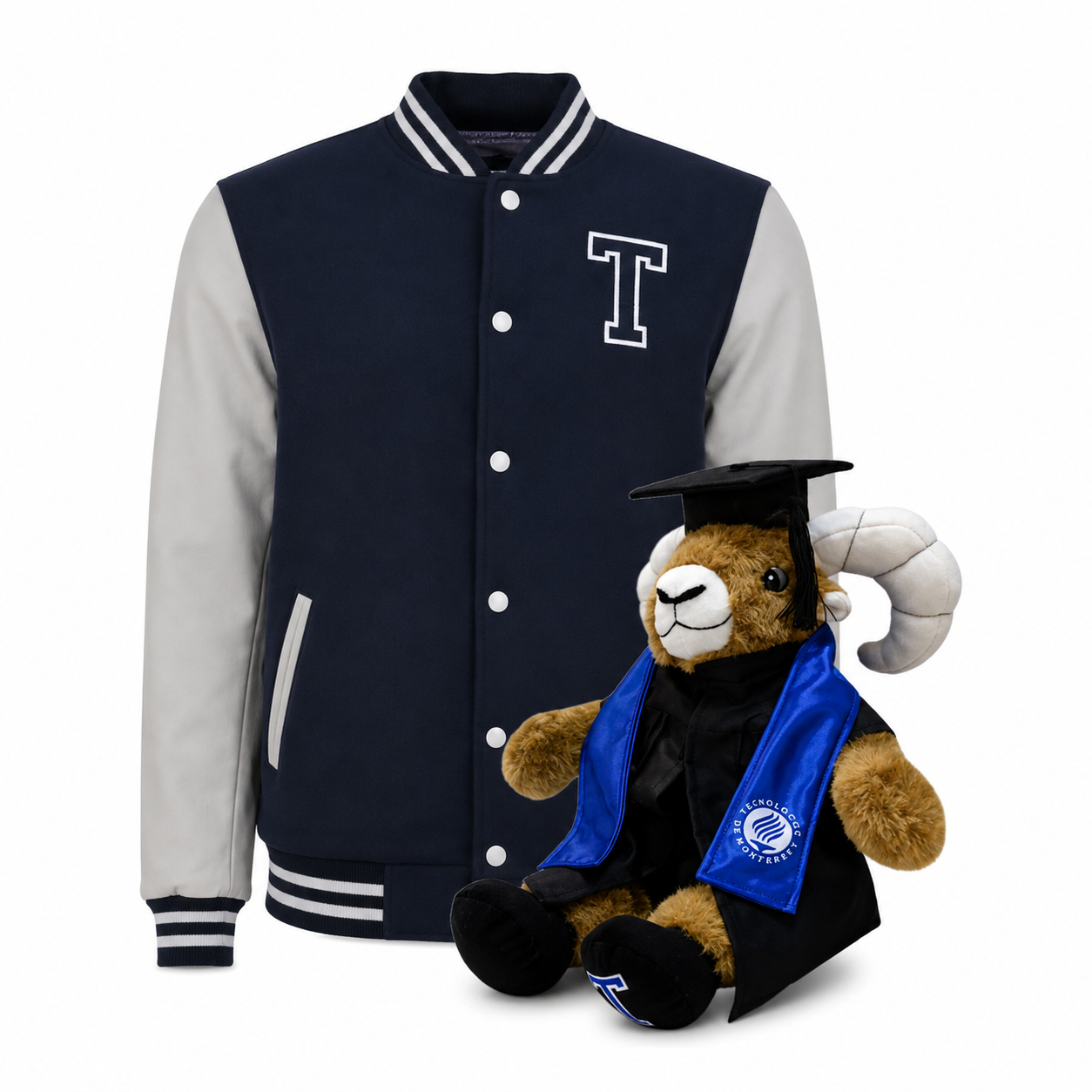 Kit Teus Profesional + Chamarra Universitaria TEC Premium Azul con Blanco