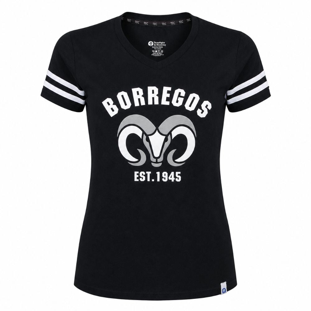 Playera Casual Borregos Doble Línea Negro, Mujer