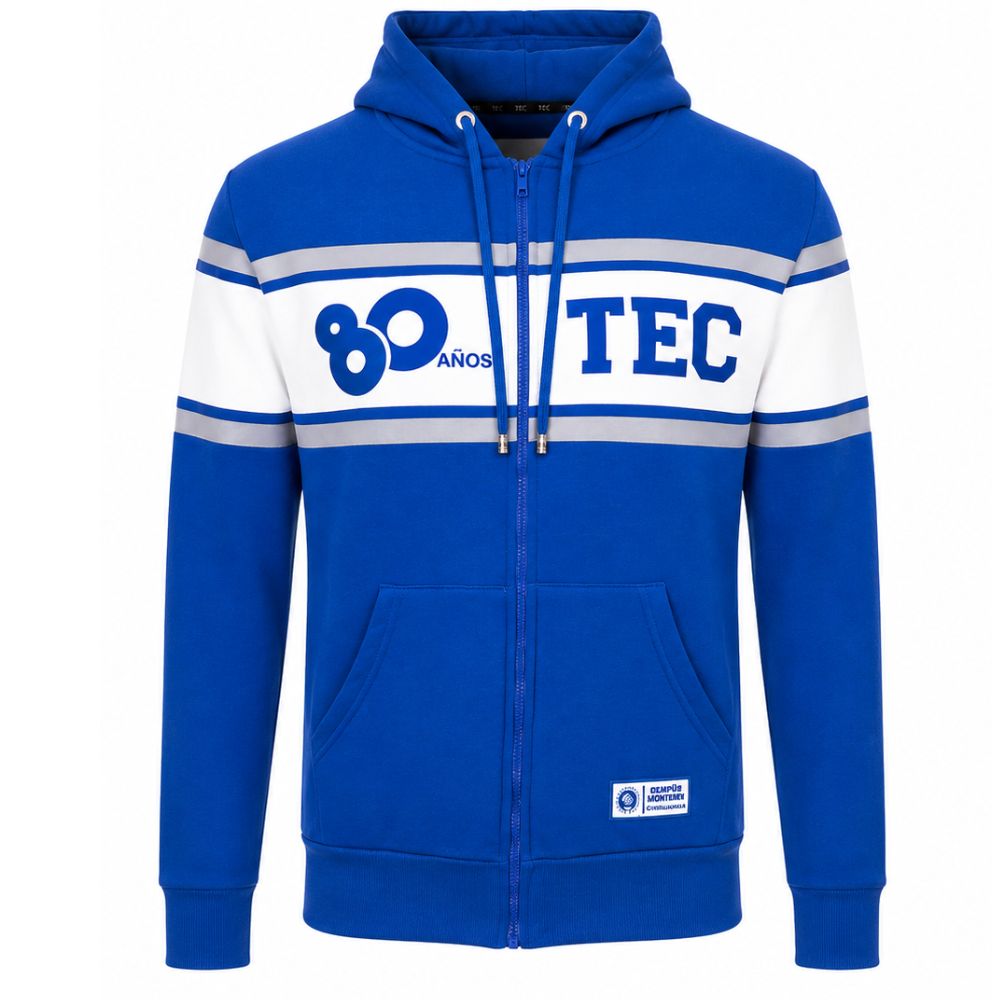 Sudadera Tec 80 Aniversario con Zipper Azul, Unisex