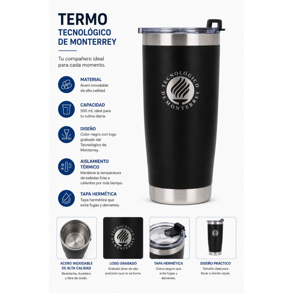 Termo Metálico Roman ANTORCHA, Negro