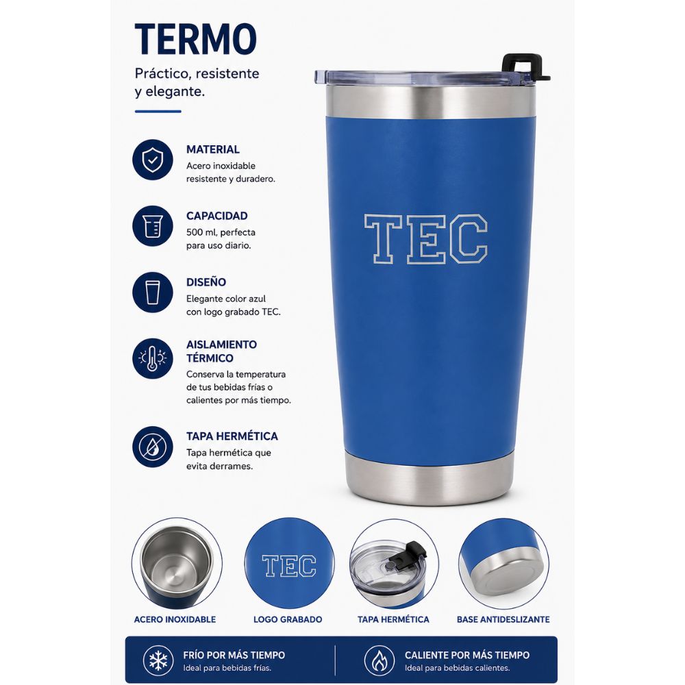 Termo Metálico Roman TEC, Azul