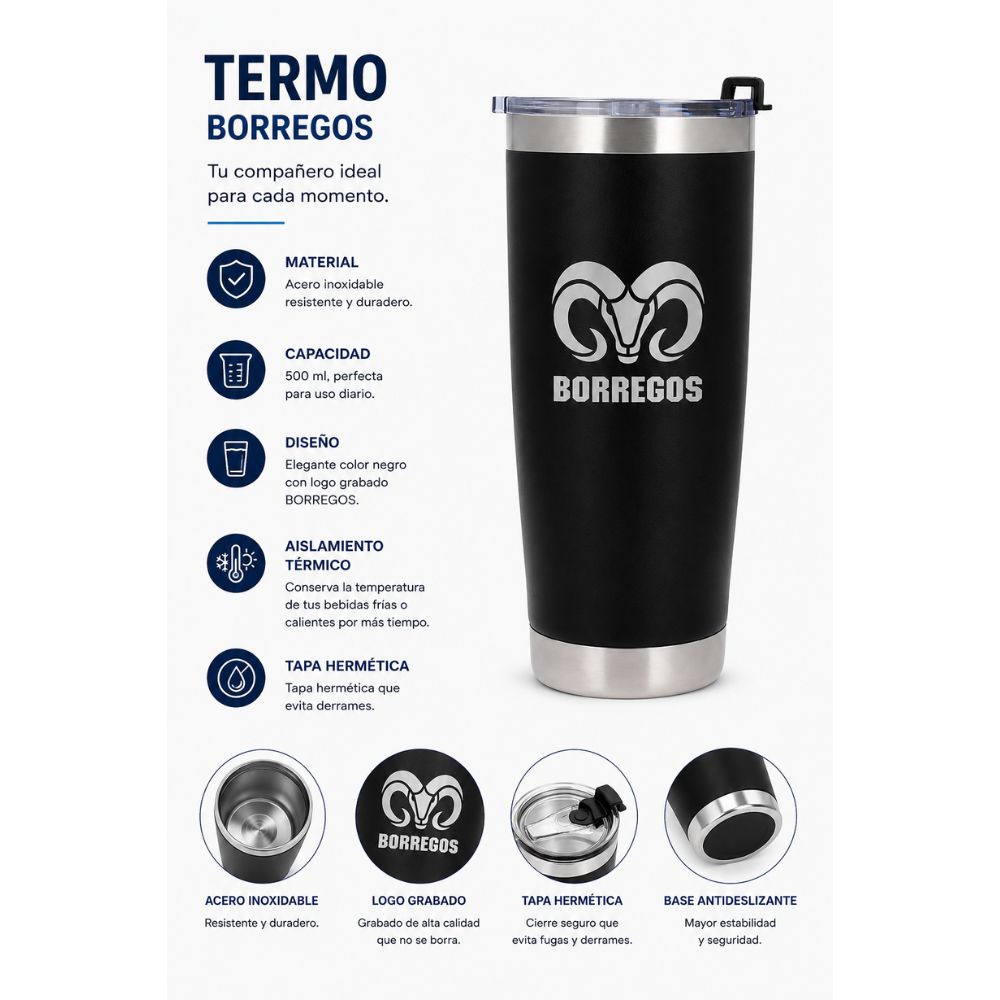 Termo Metálico Roman BORREGOS, Negro