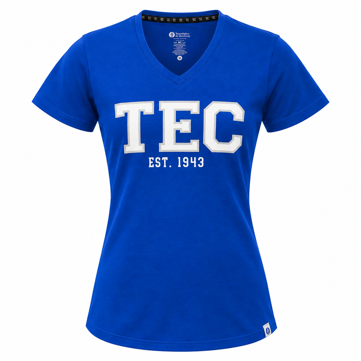 Playera Casual TEC Cuello V Azul, Mujer