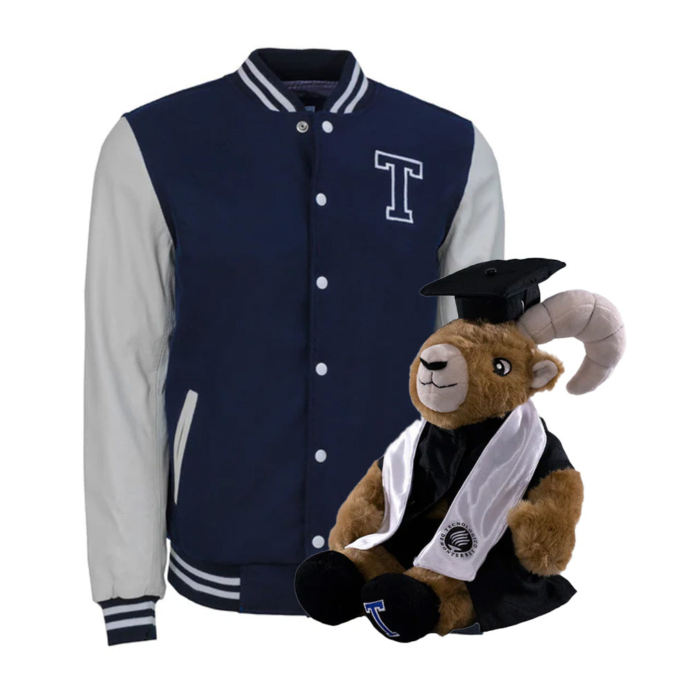 Kit Teus Prepa + Chamarra Universitaria TEC Premium Azul con Blanco