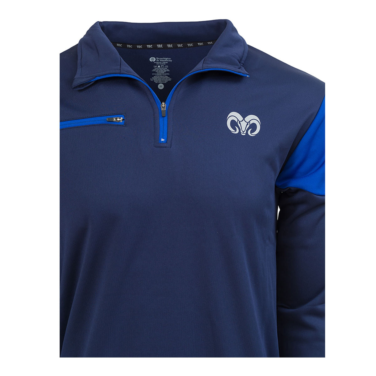 Sudadera deportiva BORREGOS azul con bolsillo y medio zipper, CM
