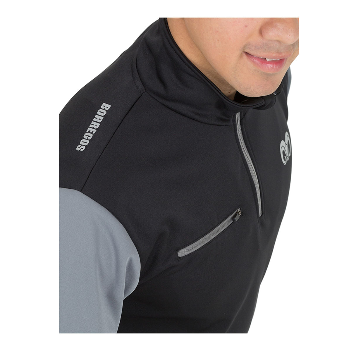 Sudadera deportiva BORREGOS negro con bolsillo y medio zipper, CM