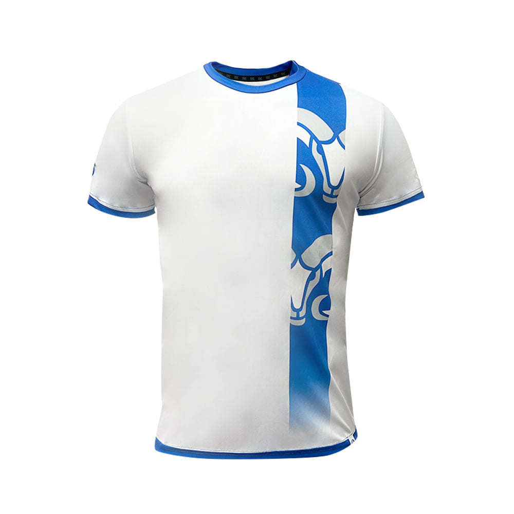 Playera Deportiva BORREGOS Blanca Con Franja Azul Carnero Hombre