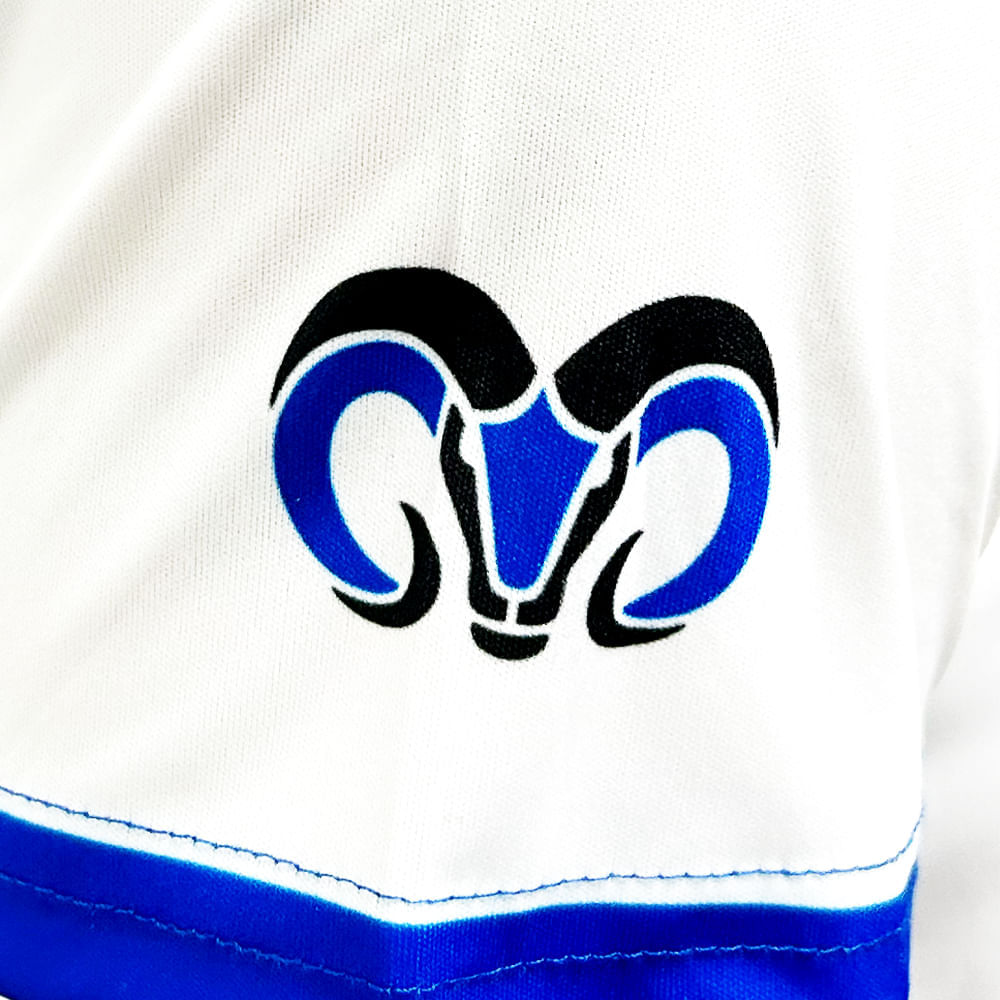 Playera Deportiva BORREGOS Blanca Con Franja Azul Carnero Mujer