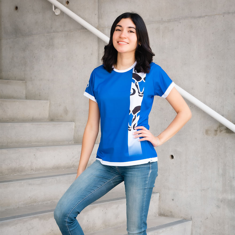 Playera Deportiva BORREGOS Azul Con Franja Blanca Carnero Mujer