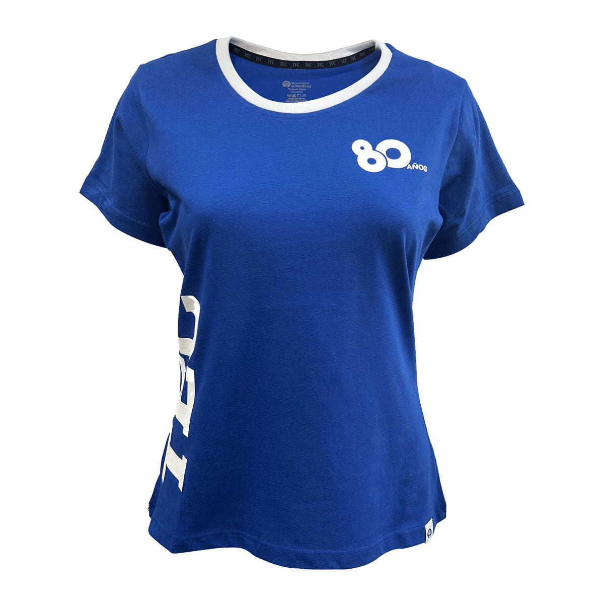 Playera Casual Tec 80 Aniversario Cuello Blanco Mujer Azul