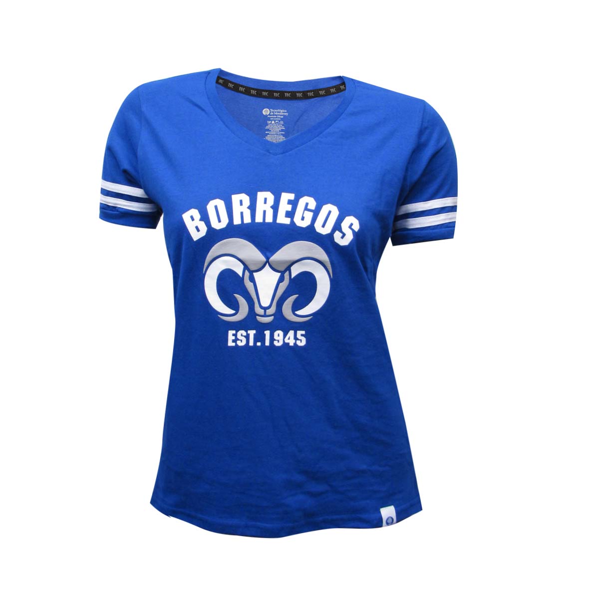 Playera Casual Borregos Doble Línea - Azul Rey, Corte Femenino